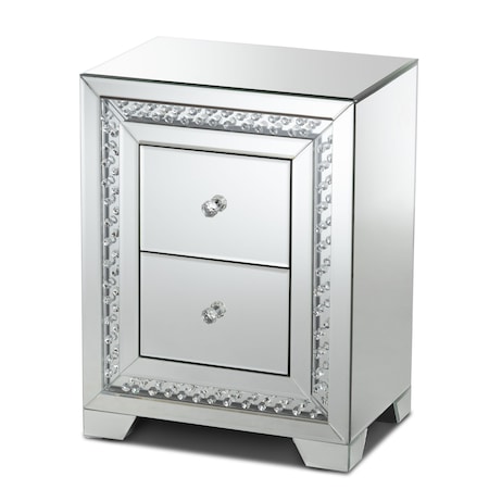 BAXTON STUDIO Mina Hollywood Style Mirrored Three Drawer Nightstand Bedside Table 150-9181